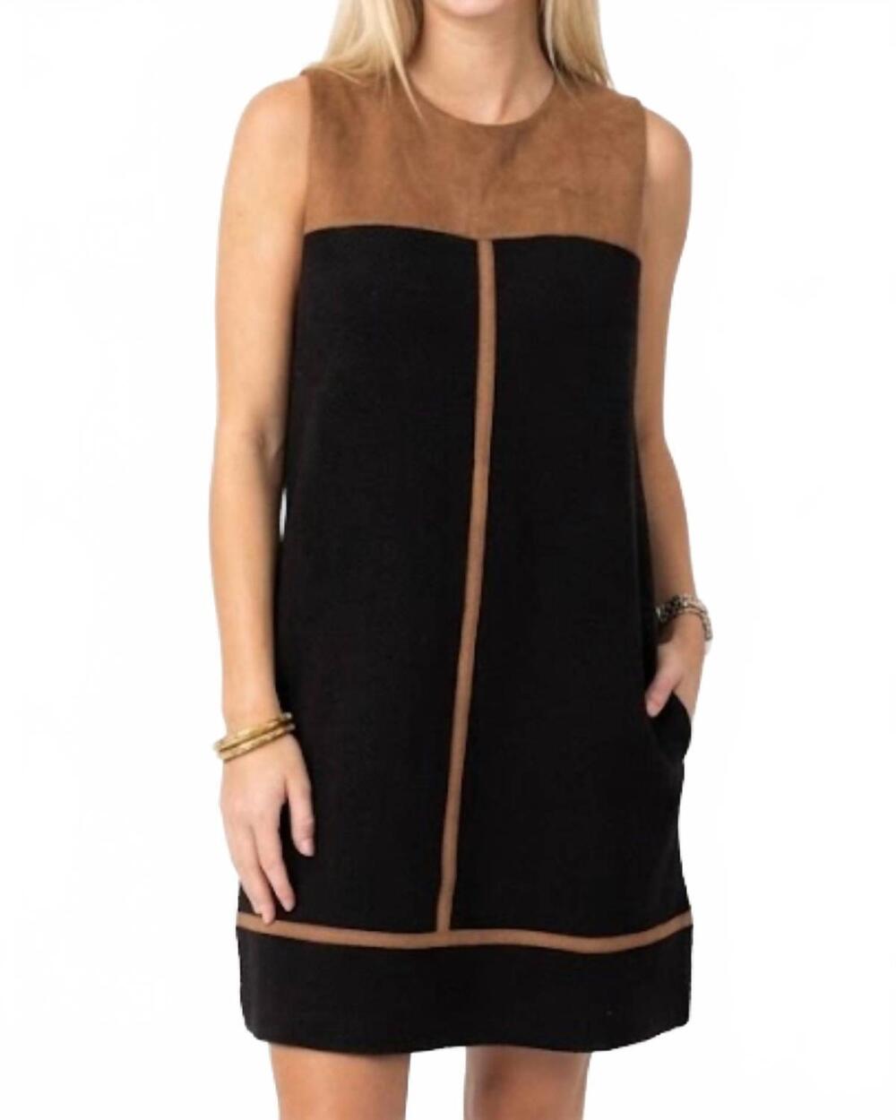 NEW THML sleeveless mixed media dress in brown/black